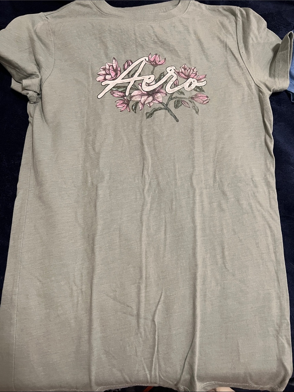 Aeropostale Sage Green Tee with Pink Floral "Aero" Script